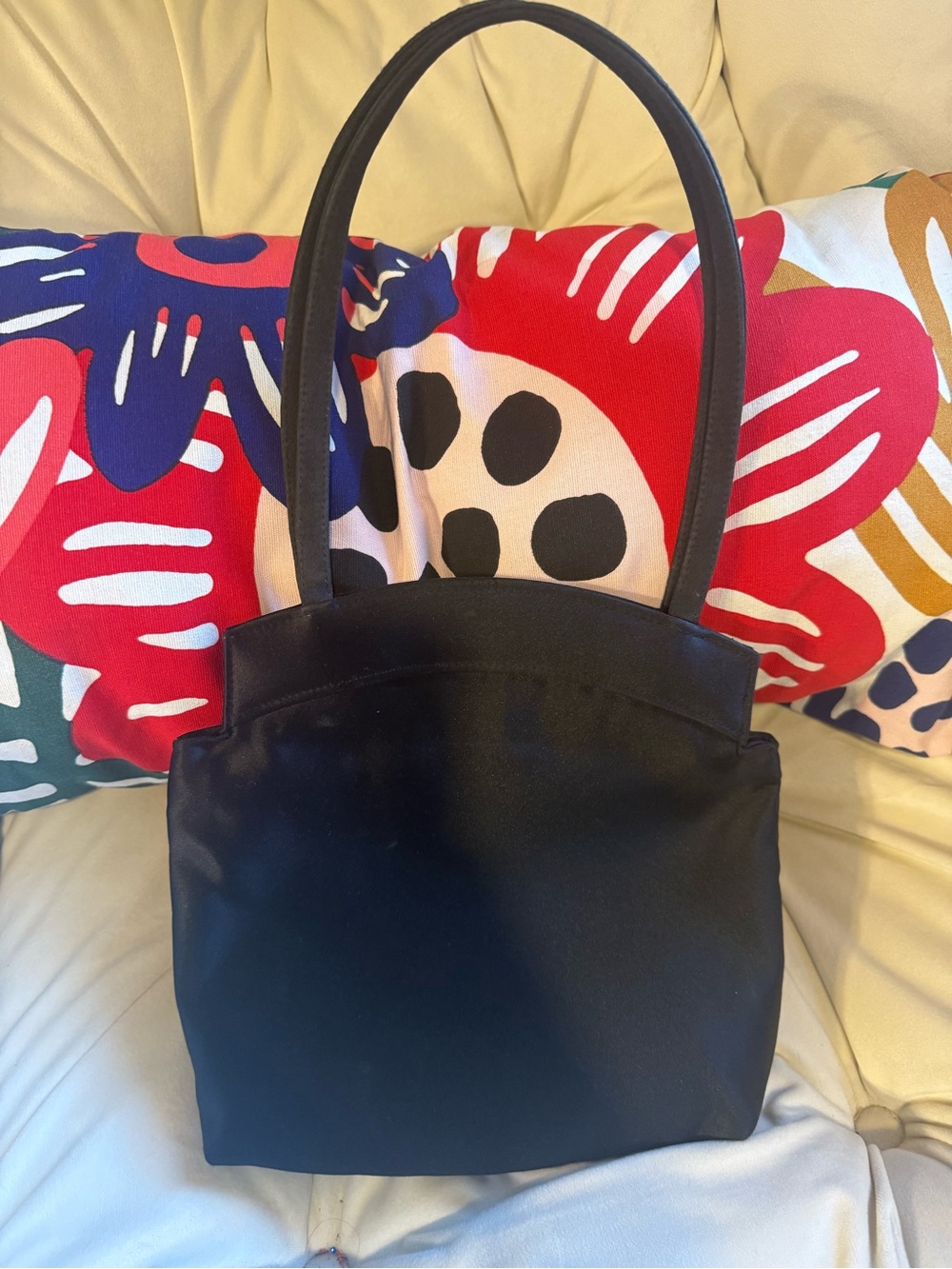 90s Bloomingdale's Black Mini Bag Purse with Floral Appliqué